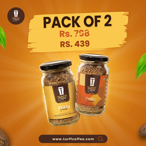 TURFF Coffee - TURFFY Pack Of 2 [ Pure Freeze Dried, Natural Flavoured & Best Gourmet Coffees ] Vanilla+Caramel